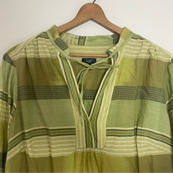 [Talbots] Green Plaid Pullover Tie Neck Long Sleeve Top - Picture 2 of 8